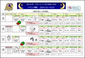 「サマーナイト＠TamaZoo 2014」8/2〜8/10のイベント情報チラシ