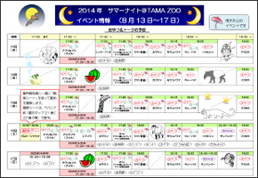 「サマーナイト＠TamaZoo 2014」8/13〜8/17のイベント情報チラシ