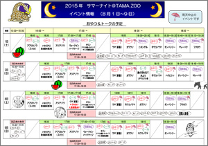 「サマーナイト＠TamaZoo 2014」8/2〜8/10のイベント情報チラシ