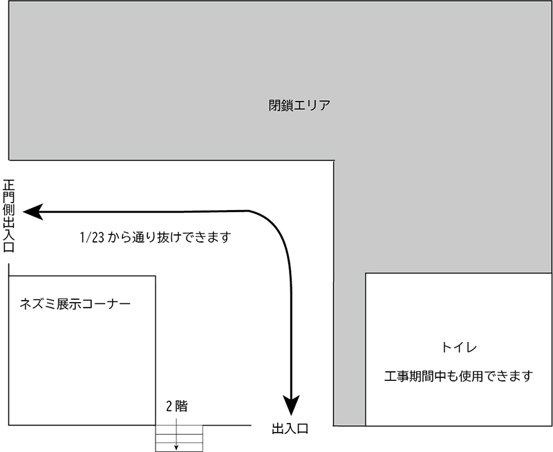 資料館1階の一部閉鎖エリア（2026年1月23日から）