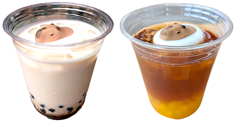 カピバラマシュマロのタピオカドリンク（黒糖ミルク/マンゴーティー）