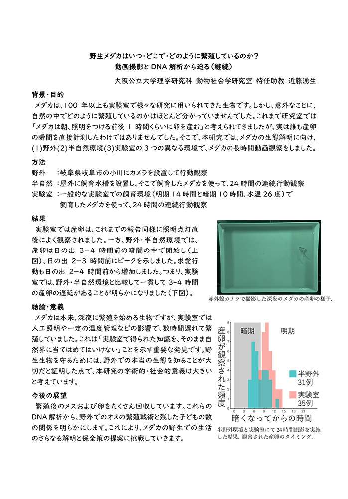 野生メダカはいつ・どこで・どのように繁殖している？動画撮影とDNA解析から迫る