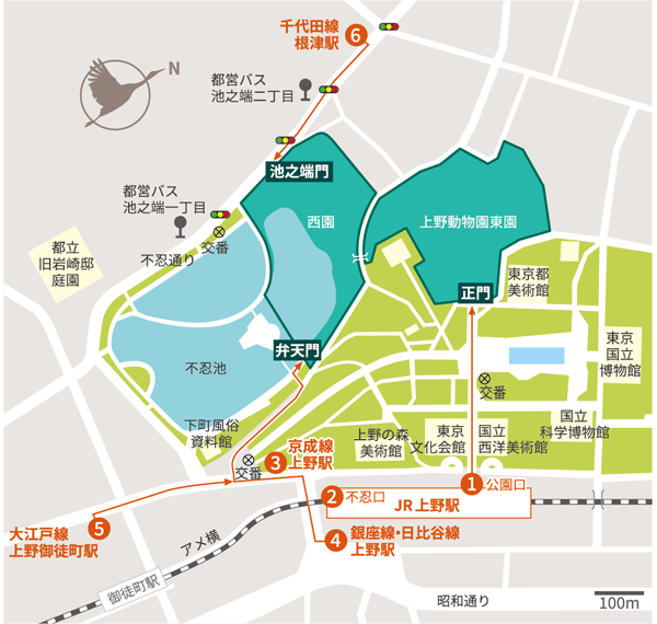 上野動物園-上野站各地鐵出口位置